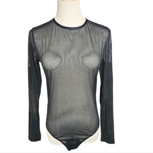 Auden Sheer Black Long Sleeve Bodysuit Top